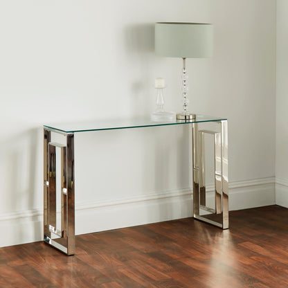 Milano Silver Plated Glass Console Table-Elegant Furnish