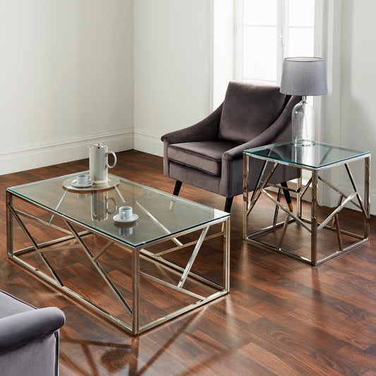 Geometric Silver Plated Clear Glass Coffee Table