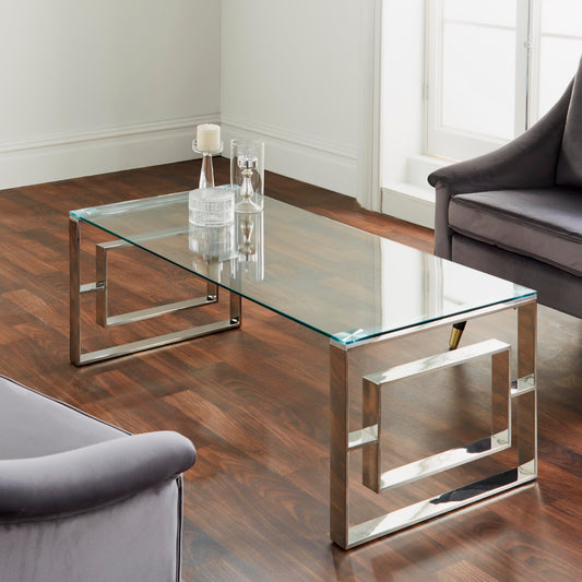 Milano Rectangular Clear Glass Top Chrome Coffee Table