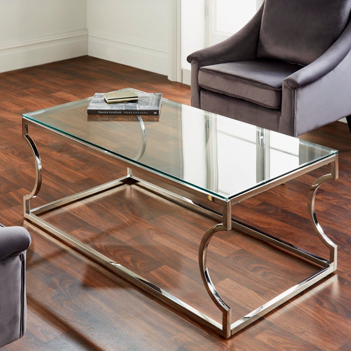 Rome Silver Plated Frame with Clear Glass Coffee Table