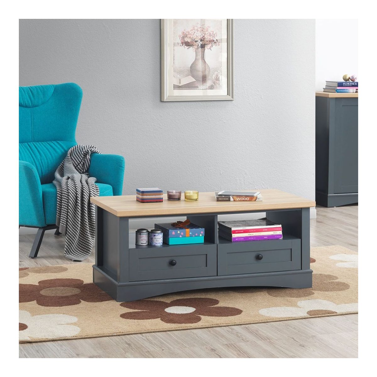 Carden Dark Grey 2 Drawer Coffee Table