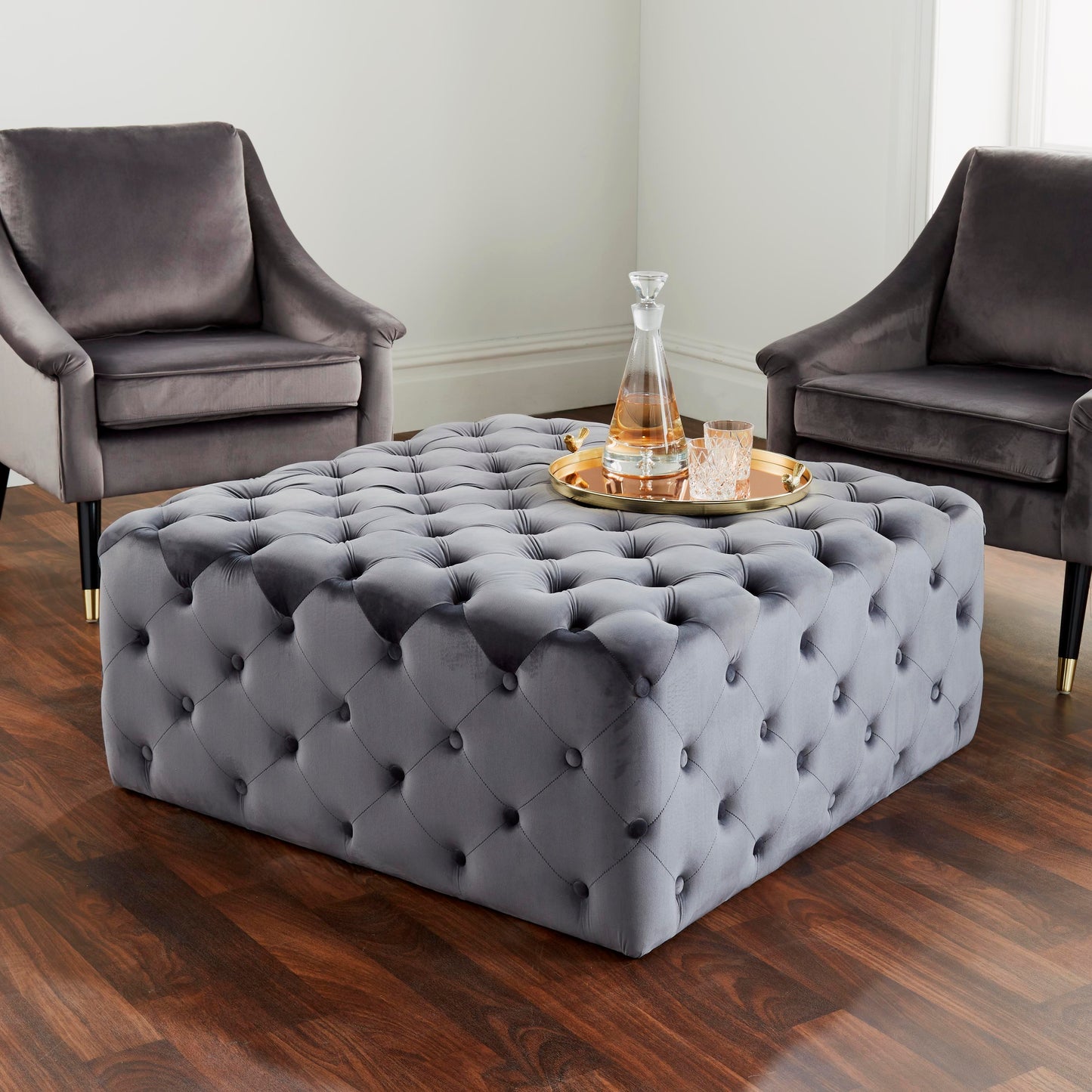 Button Grey Cocktail Ottoman Stool