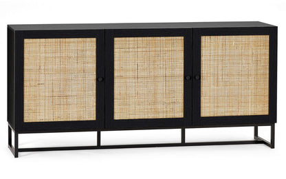 Black Rattan 3 Cupboard Sideboard