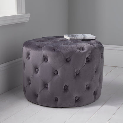 Grey Tufted Velvet Pouffe stool