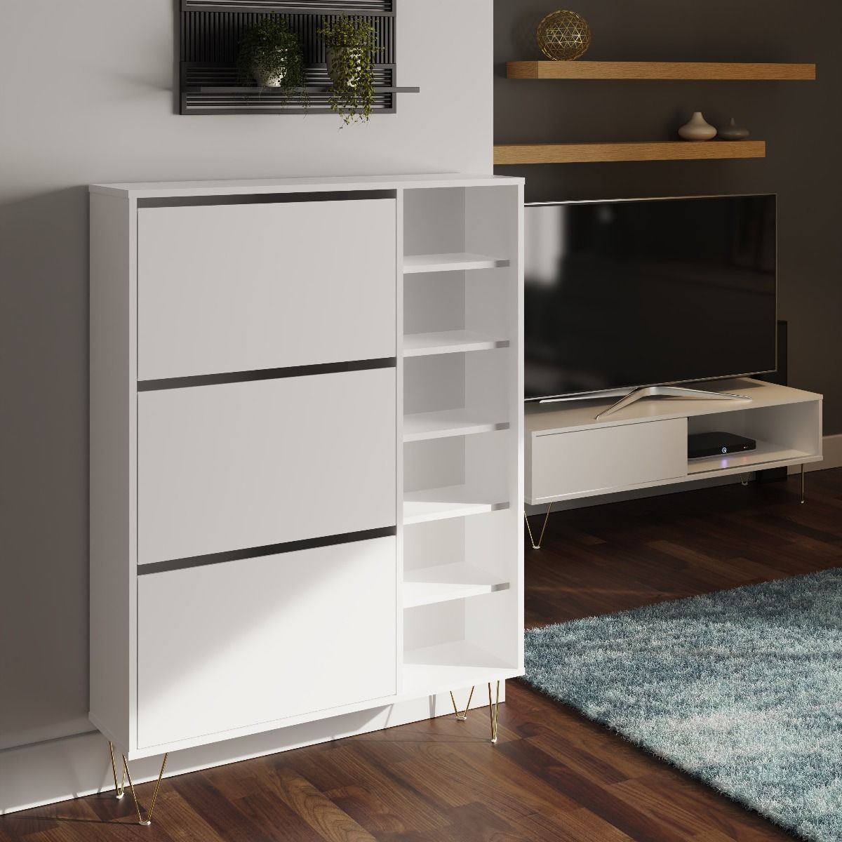 3 Drawer White Shoe Cabinet