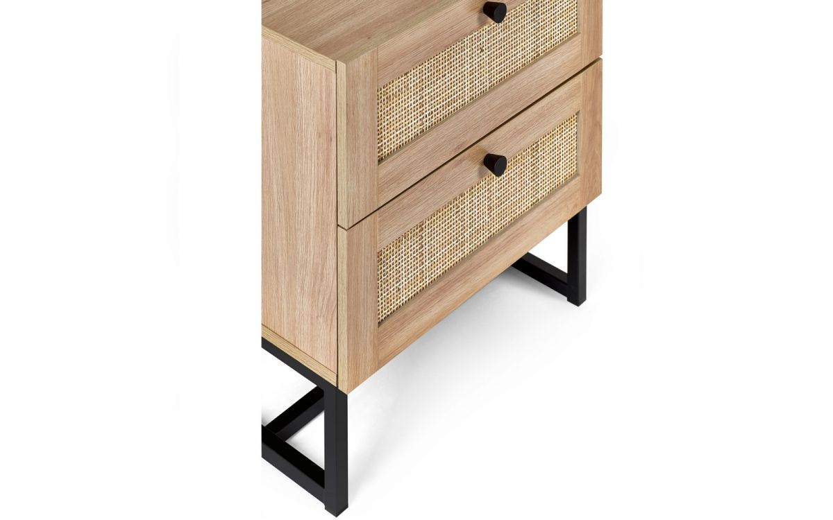 Oak Rattan 2 Drawer Bedside Table