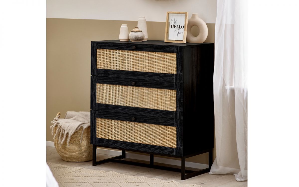 Black Rattan 3 Drawer Chest