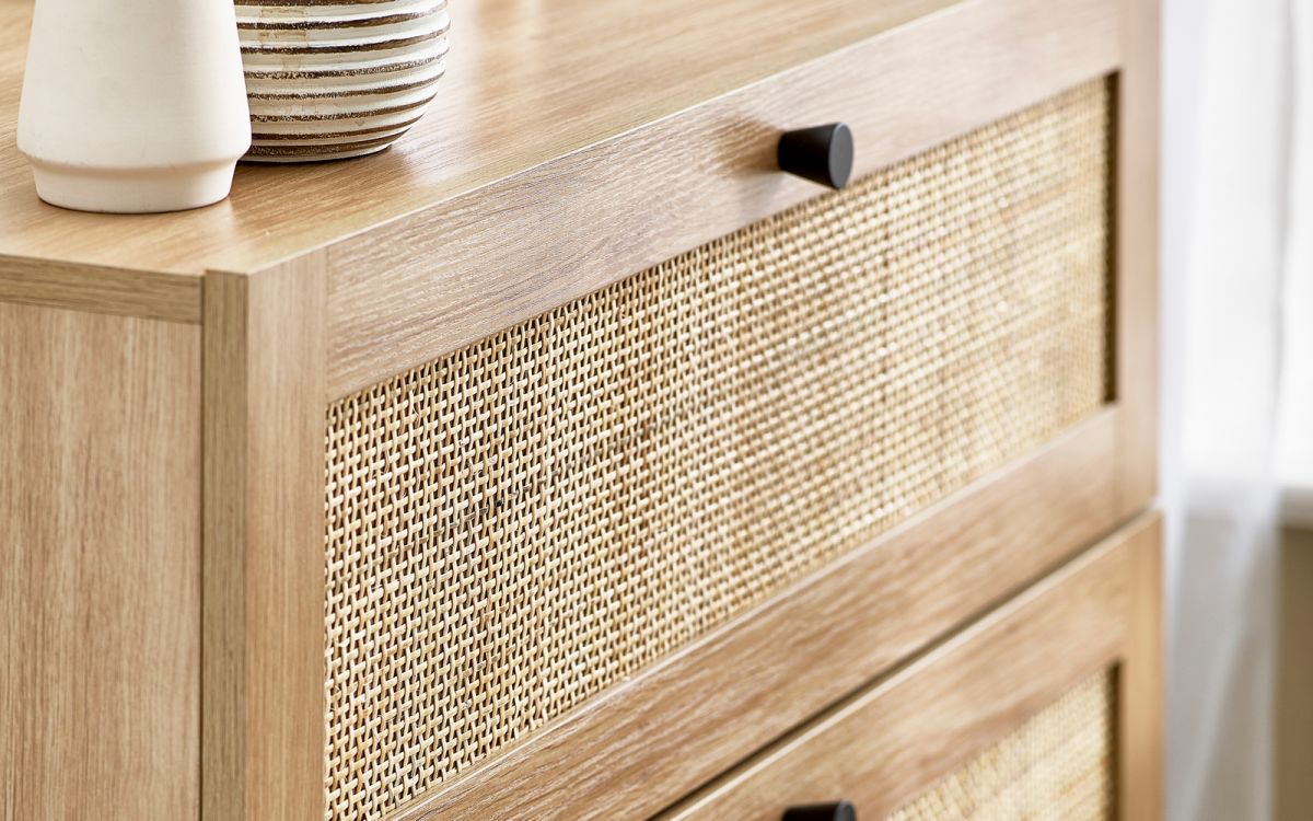 Oak Rattan 3 Drawer Chest