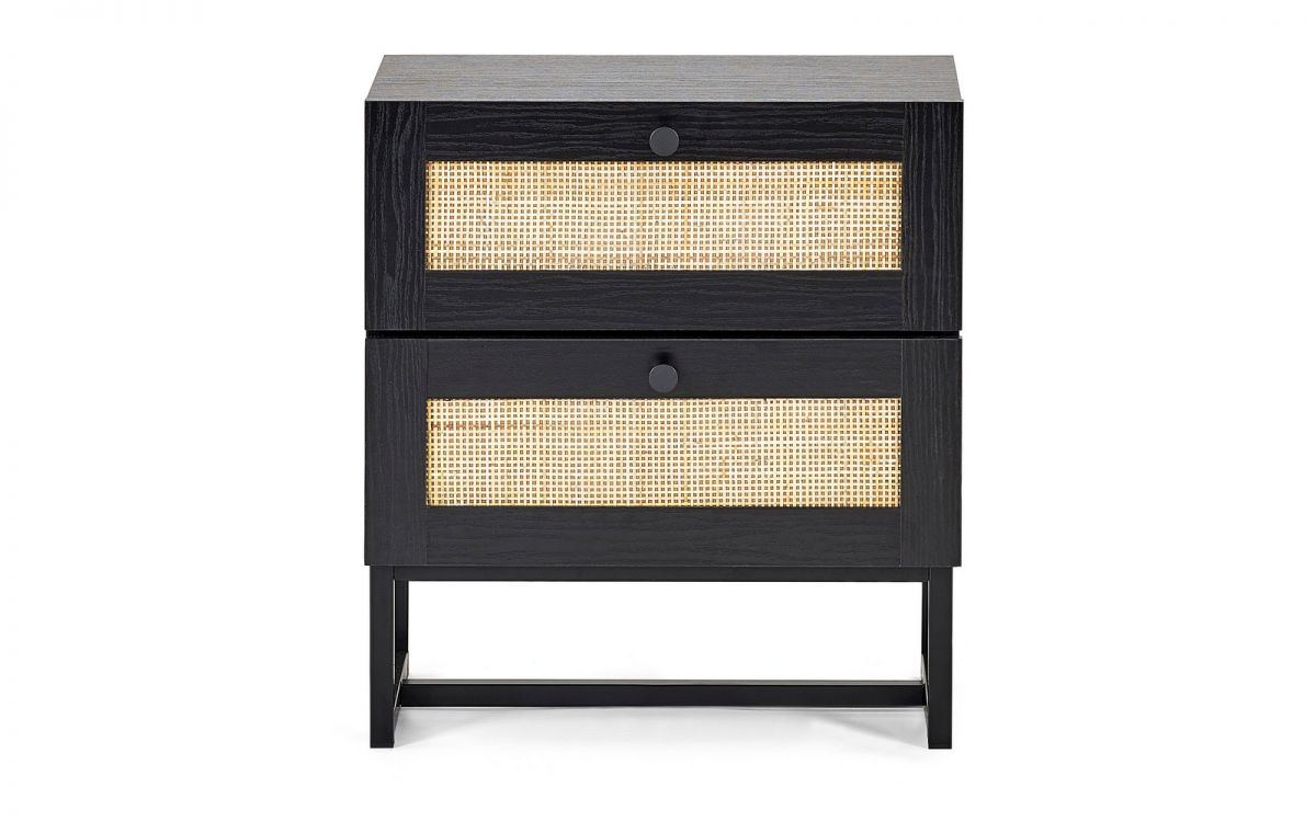 Black Rattan 2 Drawer Bedside Table