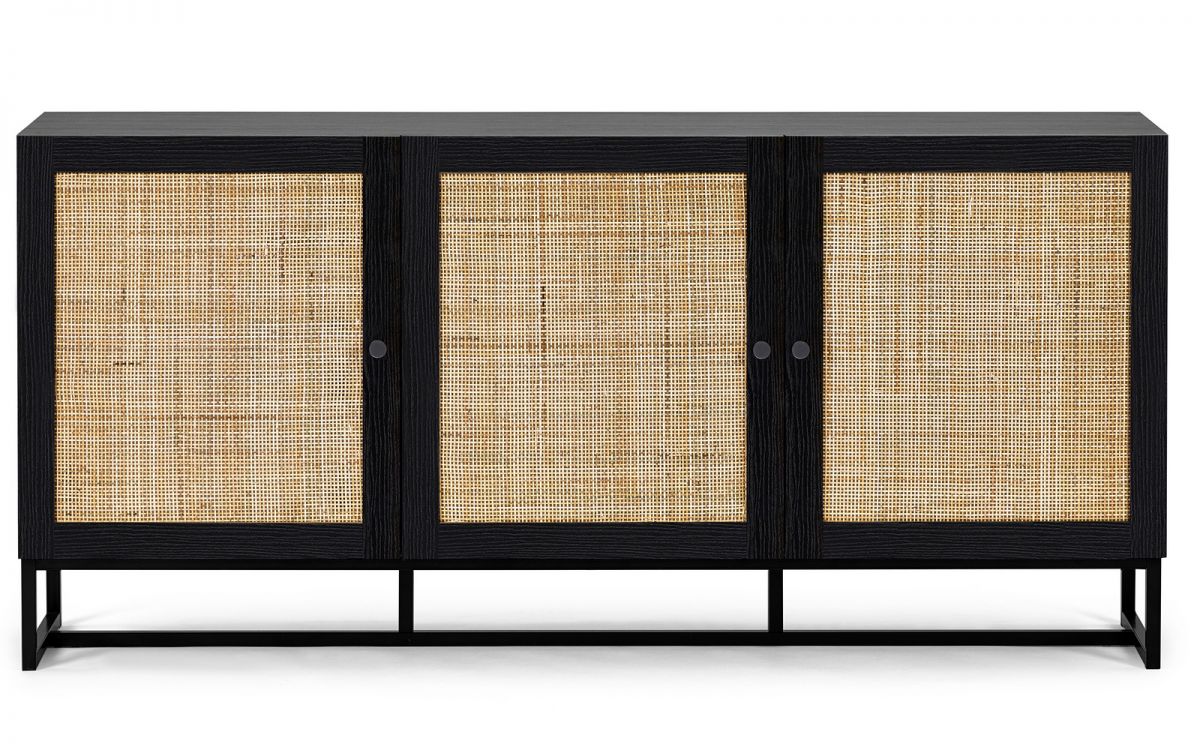 Black Rattan 3 Cupboard Sideboard