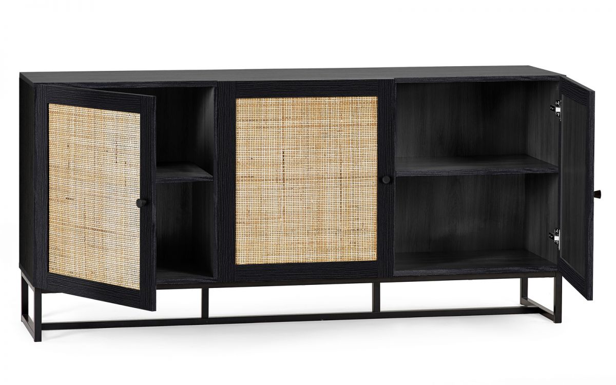 Black Rattan 3 Cupboard Sideboard