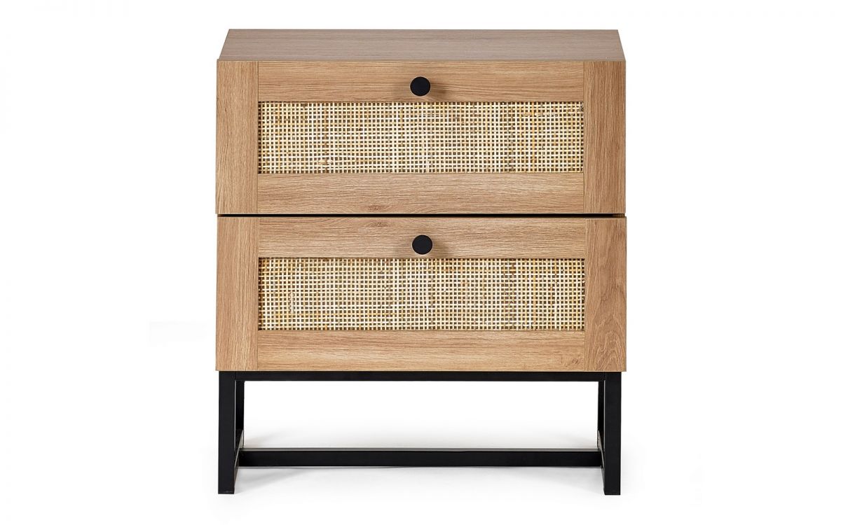 Oak Rattan 2 Drawer Bedside Table