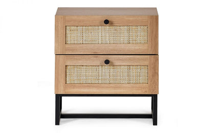 Oak Rattan 2 Drawer Bedside Table