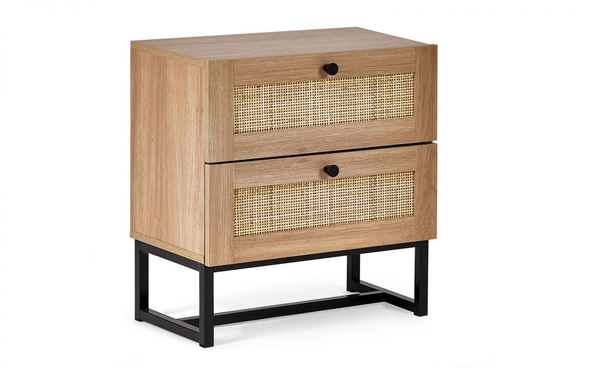 Oak Rattan 2 Drawer Bedside Table