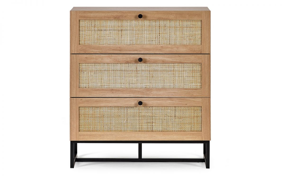 Oak Rattan 3 Drawer Chest