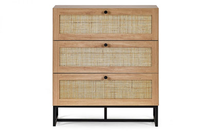 Oak Rattan 3 Drawer Chest