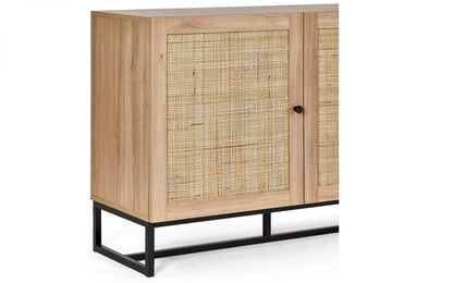 Oak Rattan 3 Cupboard Sideboard