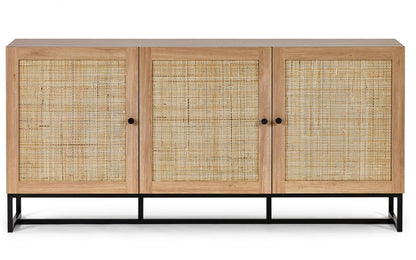 Oak Rattan 3 Cupboard Sideboard