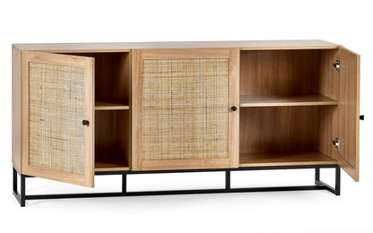 Oak Rattan 3 Cupboard Sideboard