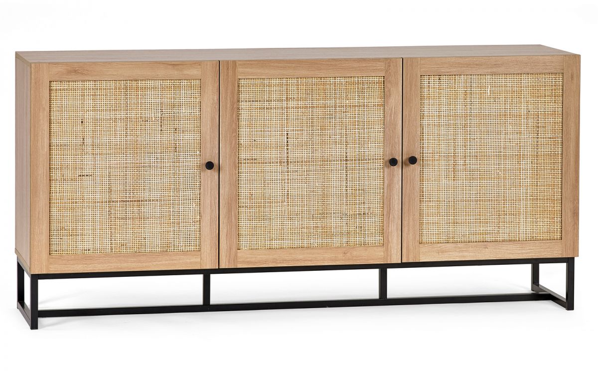 Oak Rattan 3 Cupboard Sideboard