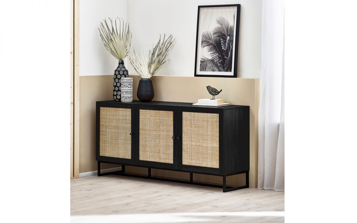 Black Rattan 3 Cupboard Sideboard