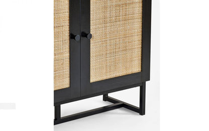 Black Rattan 3 Shelve Tall Bookcase