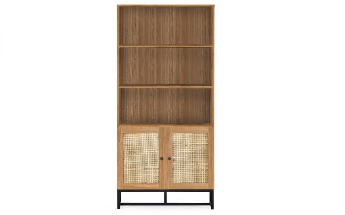 Oak Rattan 3 Shelve Tall Bookcase