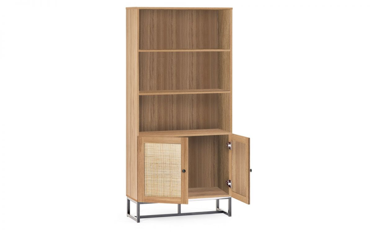 Oak Rattan 3 Shelve Tall Bookcase