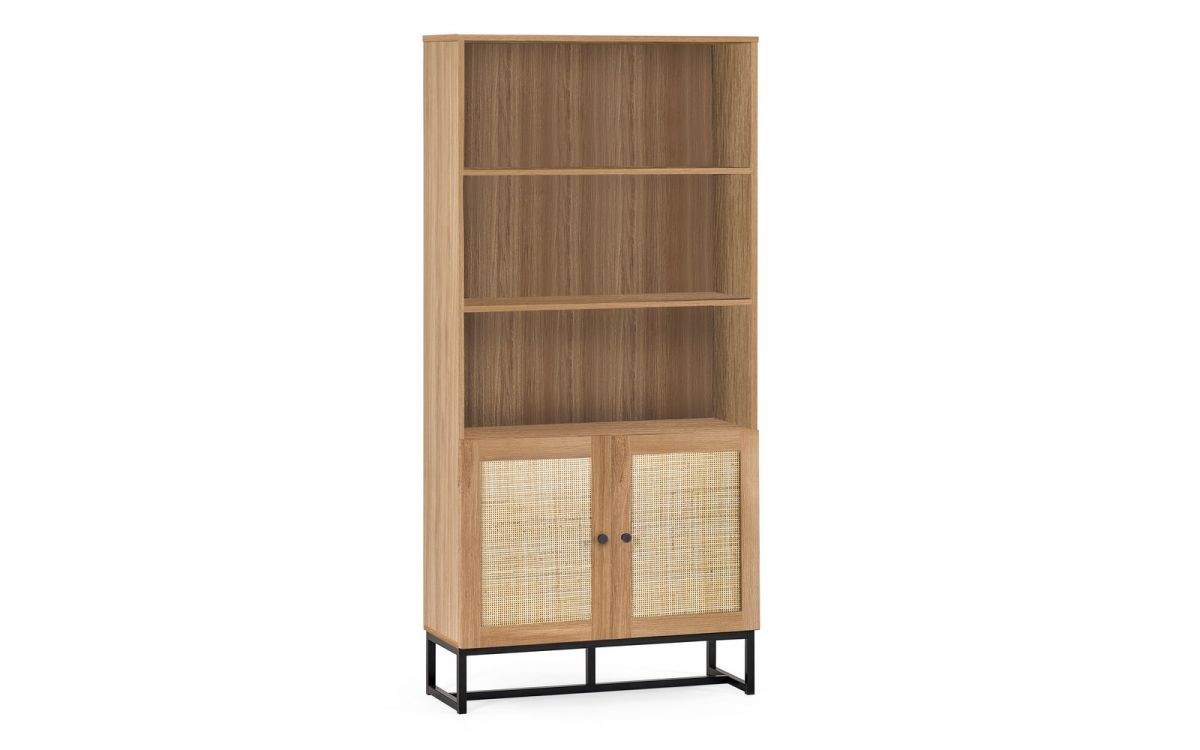 Oak Rattan 3 Shelve Tall Bookcase