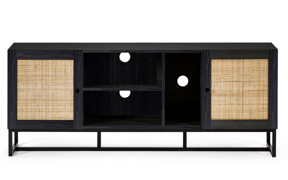 Black Rattan 2 Cupboard TV Cabinet