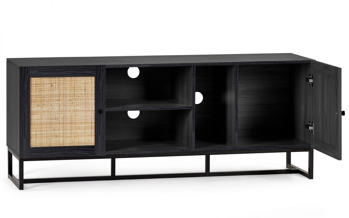 Black Rattan 2 Cupboard TV Cabinet