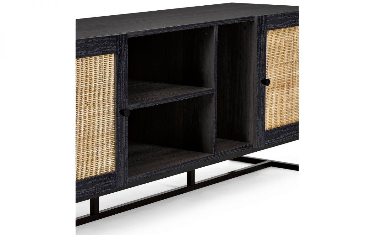 Black Rattan 2 Cupboard TV Cabinet