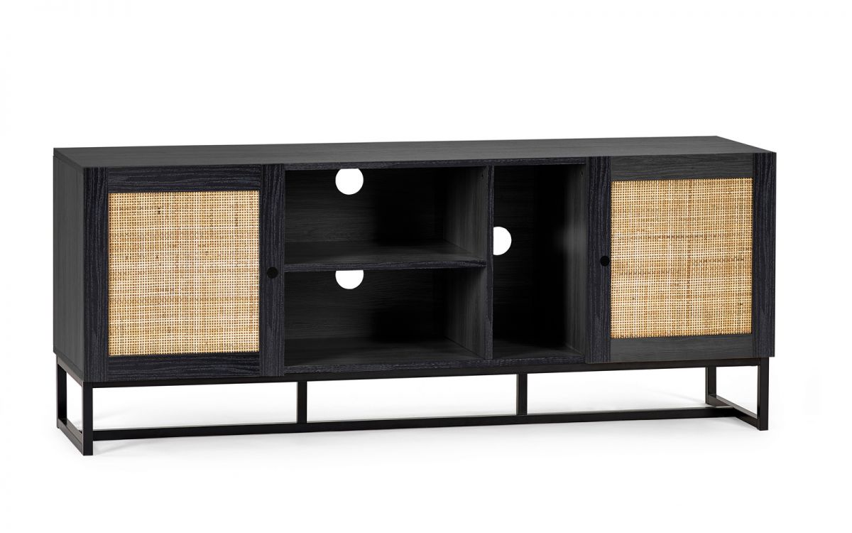 Black Rattan 2 Cupboard TV Cabinet