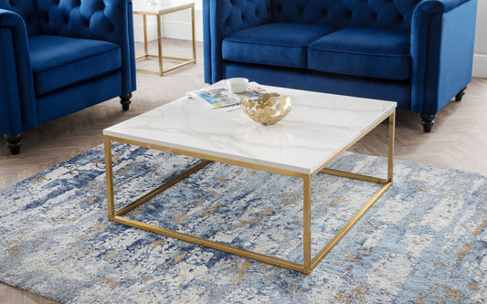 Gold White Marble Top Square Coffee Table