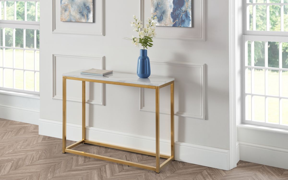 Gold White Marble Top Console Table