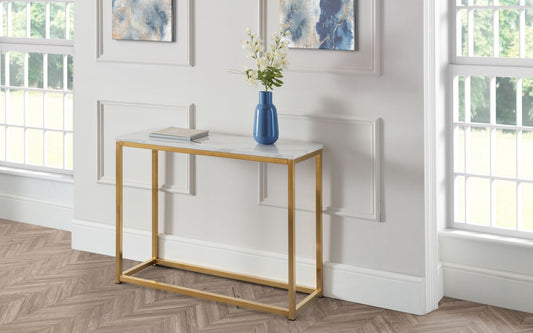 Gold White Marble Top Console Table