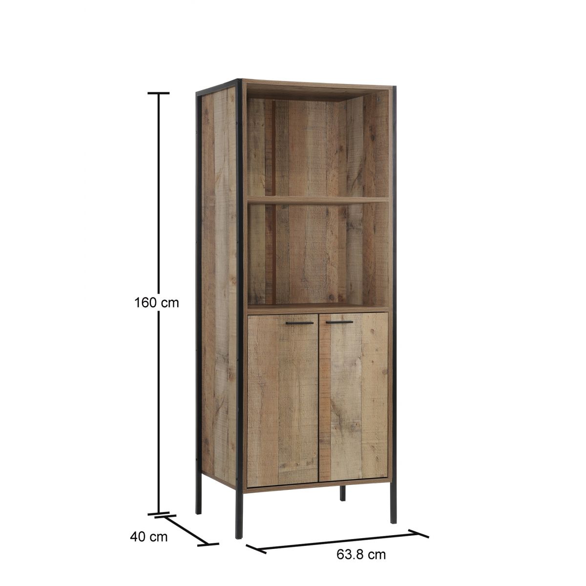 Rustic Wooden Storage Bookcase with 2 Doors