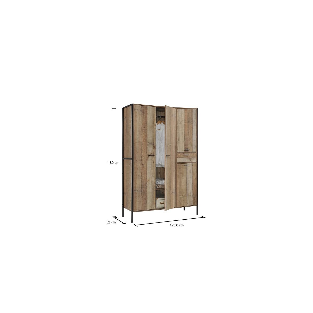 Rustic 4 Door 1 Drawer Wooden Wardrobe