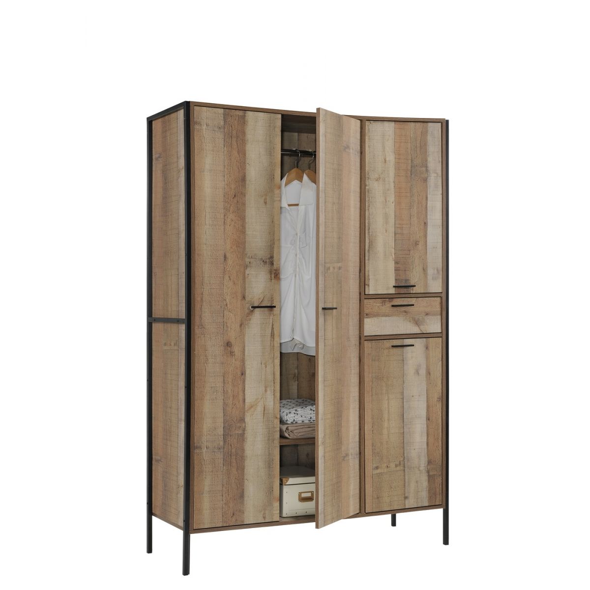 Rustic 4 Door 1 Drawer Wooden Wardrobe