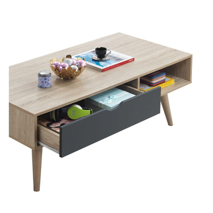 Alford Brown Wooden Coffee Table with 1 Drawer grey