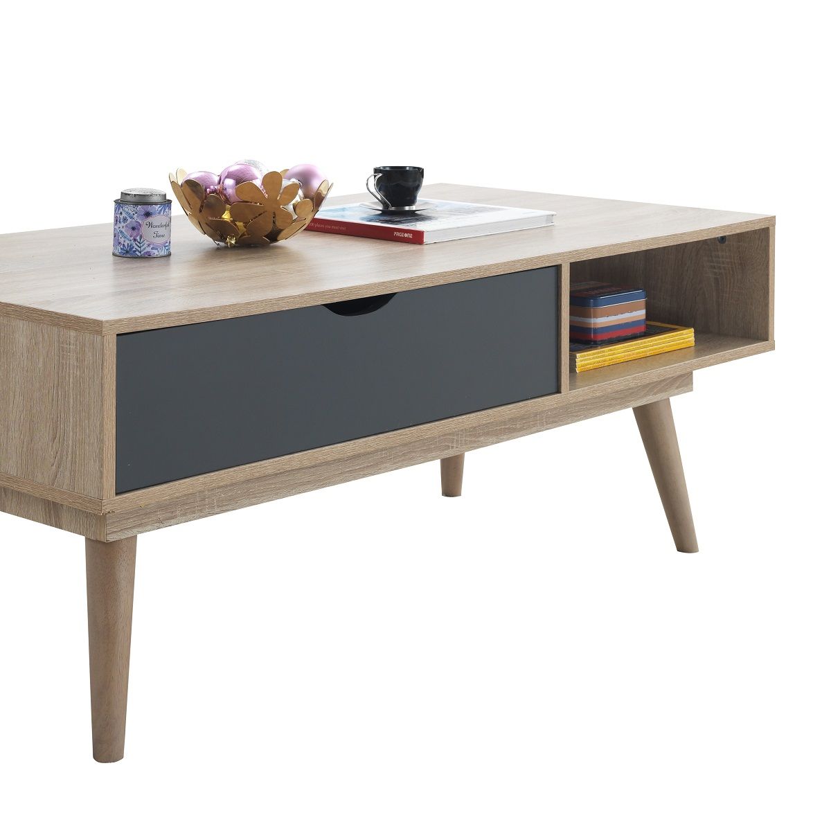 Alford Brown Wooden Coffee Table with 1 Drawer grey