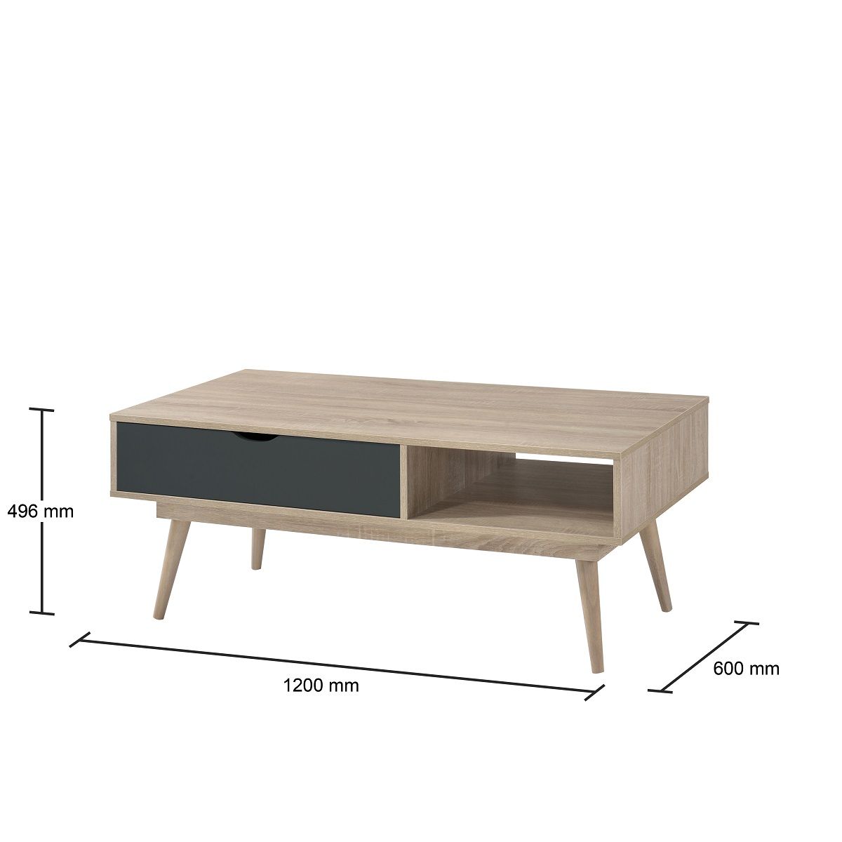 Alford Brown Wooden Coffee Table with 1 Drawer grey measurements