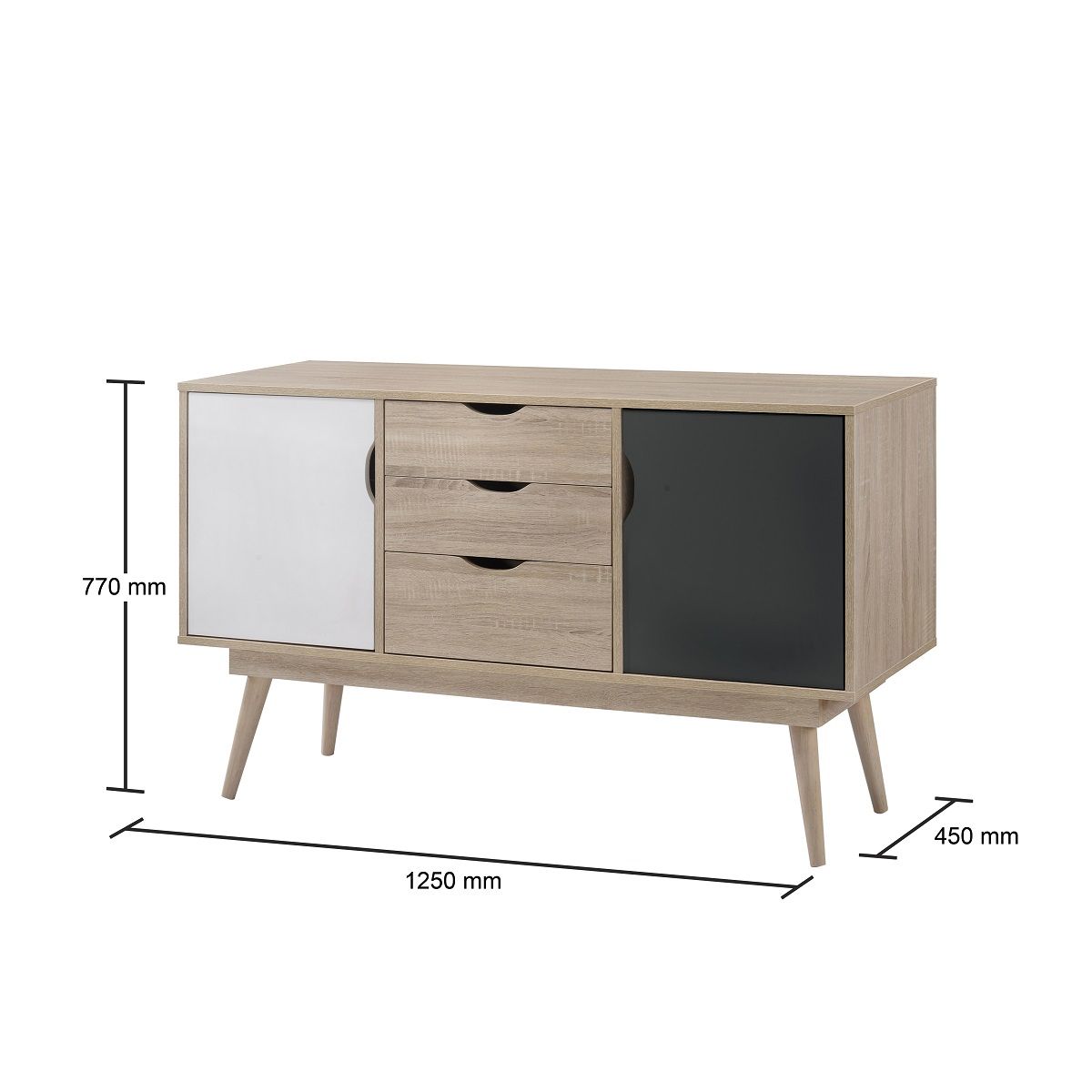 Oak Sideboard with 2 Doors and 3 Drawers measurements