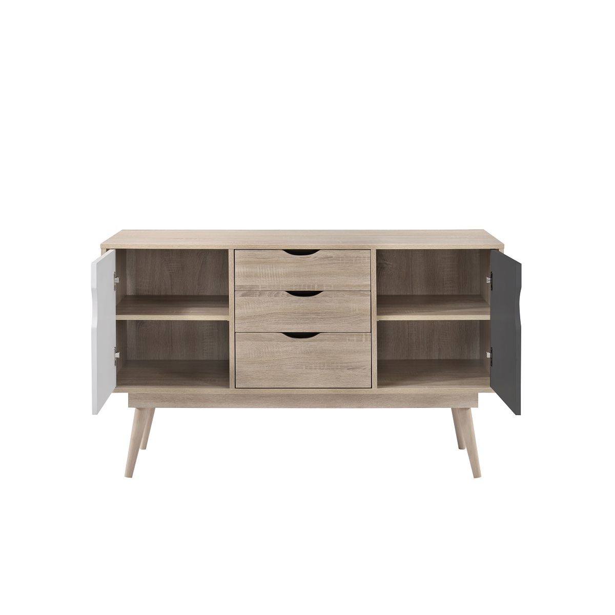 Oak Sideboard with 2 Doors and 3 Drawers with doors open