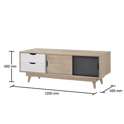 Oak TV Stand Unit Cabinet with 2 Doors and 2 Drawers measurements