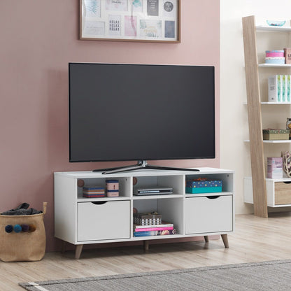 White TV Stand Unit Cabinet with 2 Drawers