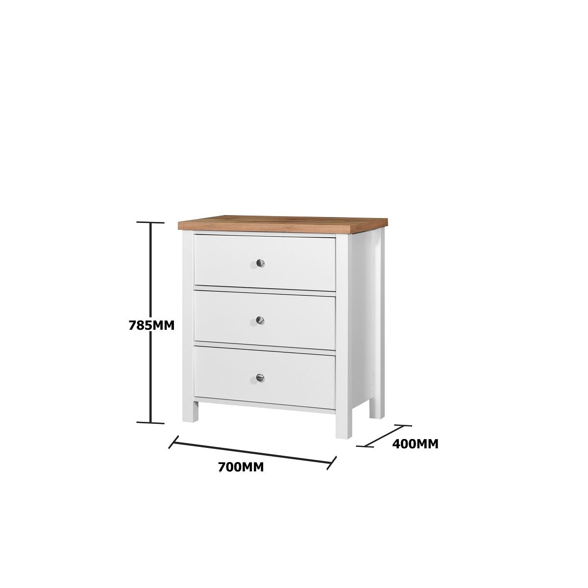 White 3 Drawer Chest measurement