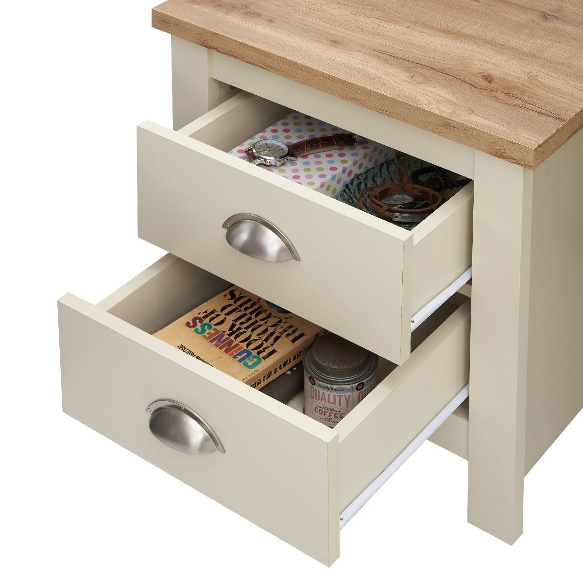 Lisbon Cream Bedside Table Drawers Open