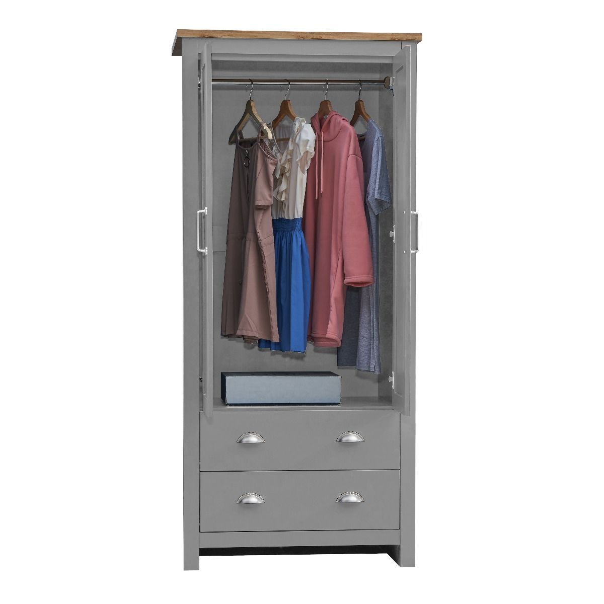 Lisbon Grey Wardrobe Open