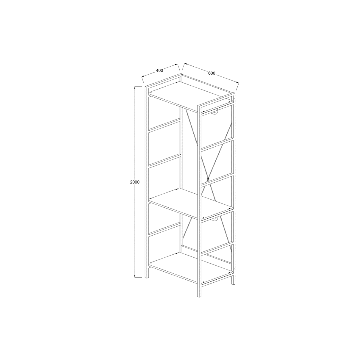 Oak Wardrobe 3 Shelves measurements